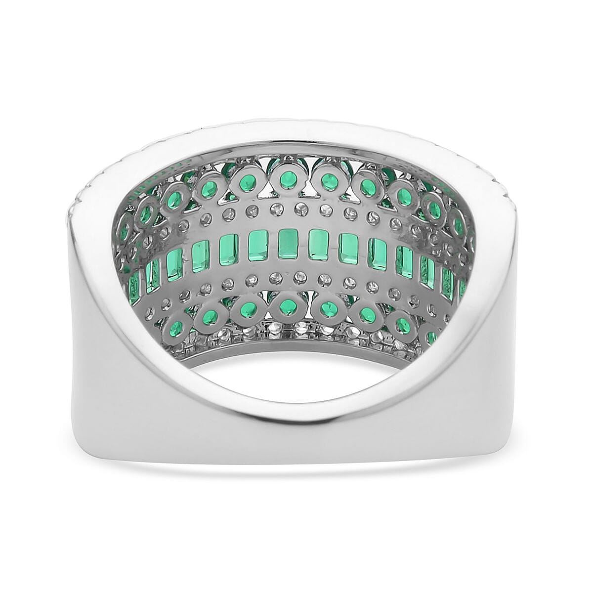 Simulated Green and White Diamond Band Ring in Silvertone (Size 8.0) 3.00 ctw image number 4