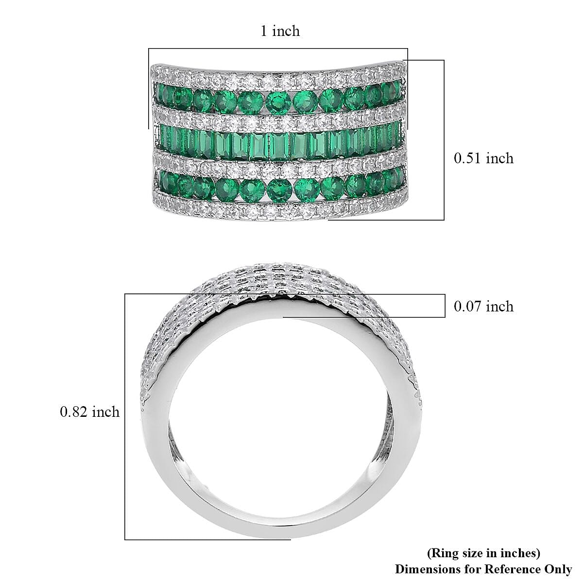 Simulated Green and White Diamond Band Ring in Silvertone (Size 8.0) 3.00 ctw image number 5