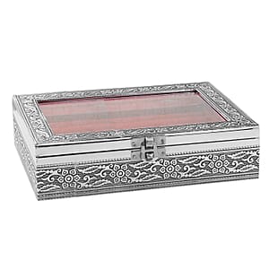 Handcrafted Floral Engraved Aluminium Ring Box with Red Scratch Protection Interior