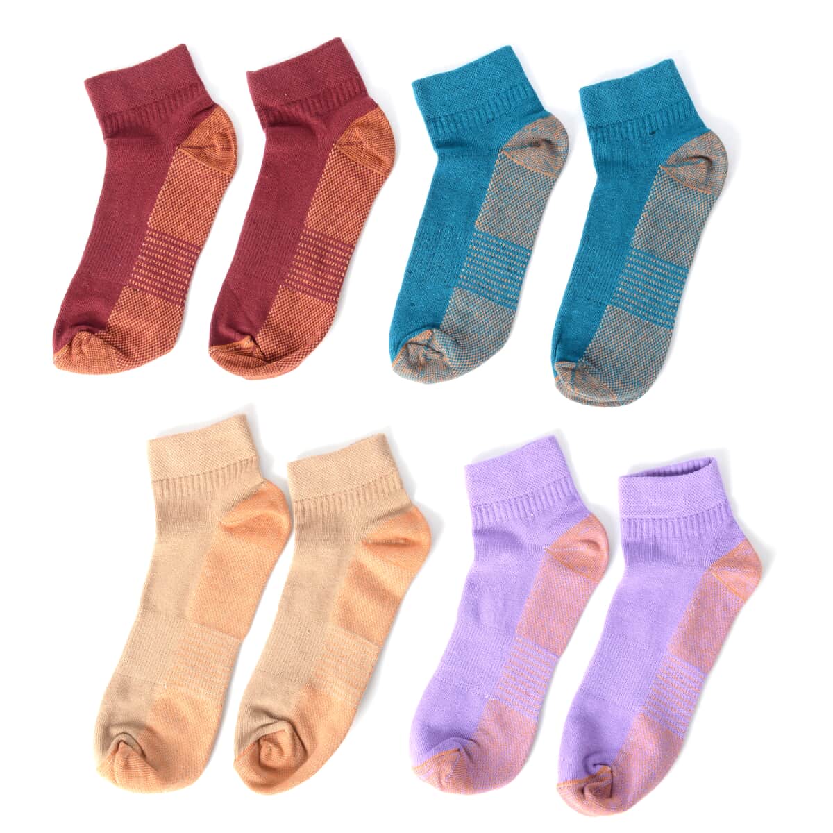 Set of 4 Pairs of Ankle Length Odor Free Copper Compression Socks For Men And Women, Premium Material Moisture Wicking Unisex Copper Infused Socks - Lavender, Teal, Beige, Wine (L/XL) image number 0