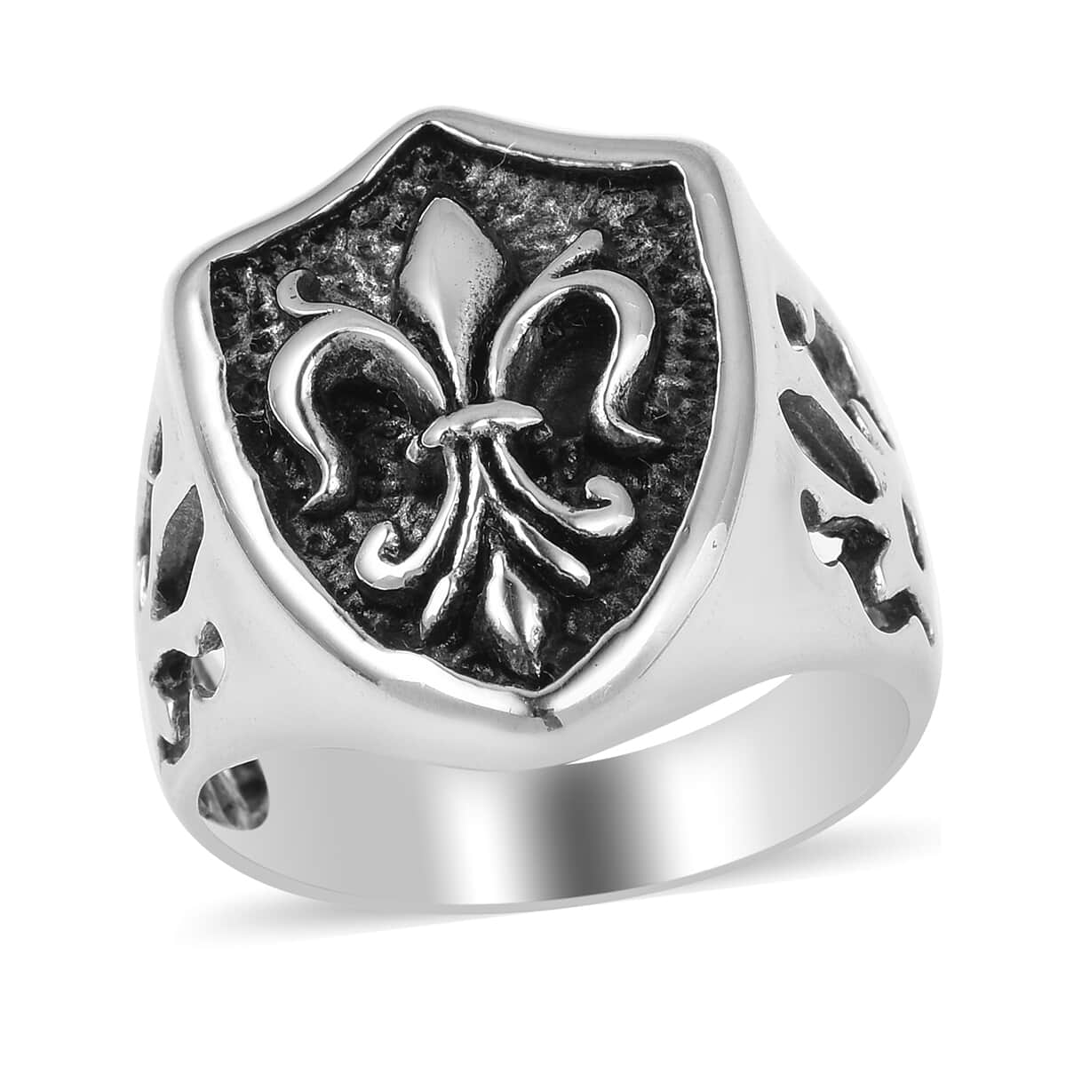 Fleur De Lis Men's Ring Size 12 and Pendant Necklace 24 Inches in Black Oxidized Stainless Steel image number 1