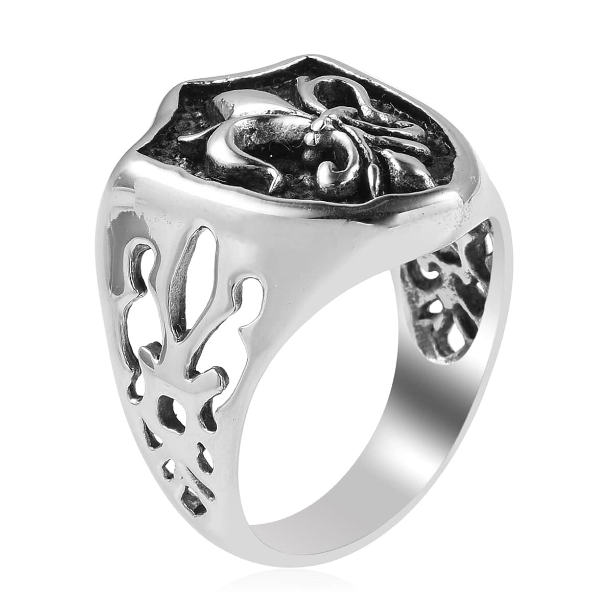 Fleur De Lis Men's Ring Size 12 and Pendant Necklace 24 Inches in Black Oxidized Stainless Steel image number 2