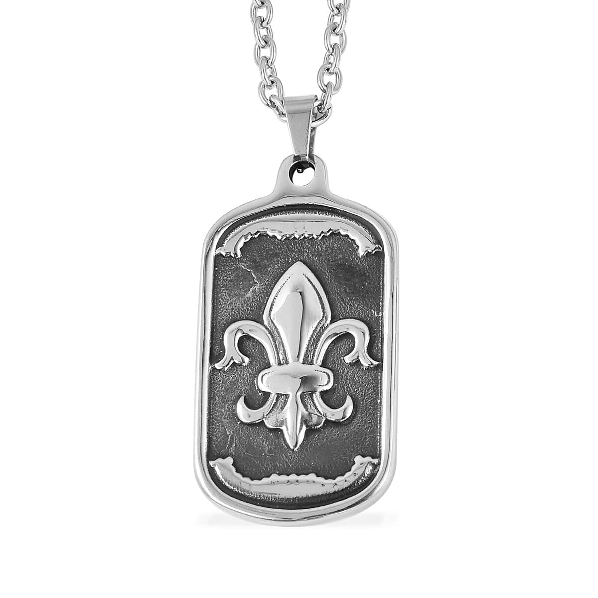 Fleur De Lis Men's Ring Size 12 and Pendant Necklace 24 Inches in Black Oxidized Stainless Steel image number 4