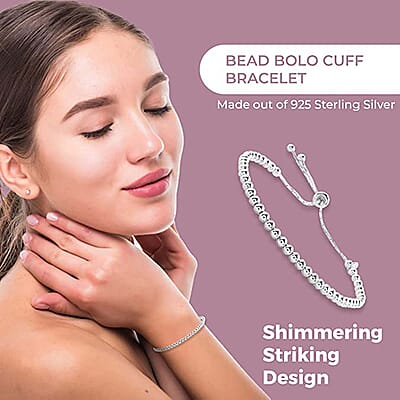 925 Sterling Silver Bead Bracelet, Adjustable Bolo Bracelet, Silver Jewelry For Women