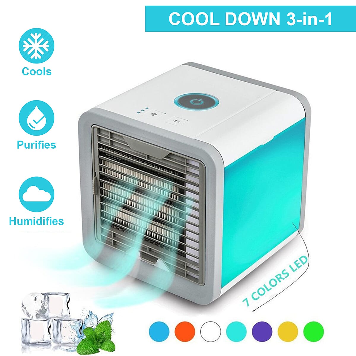 COOL DOWN 3-in-1 (Air Cooler, Humidifier and Purifier) with Built-in 7 Color Changing LED Light image number 1
