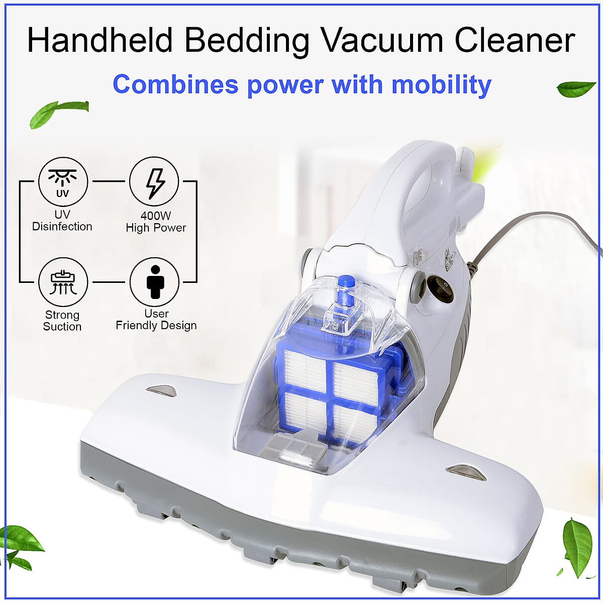 Blue Portable UV Light Sterilization Handheld Vacuum Cleaner with 5 Meter Power Cord image number 1