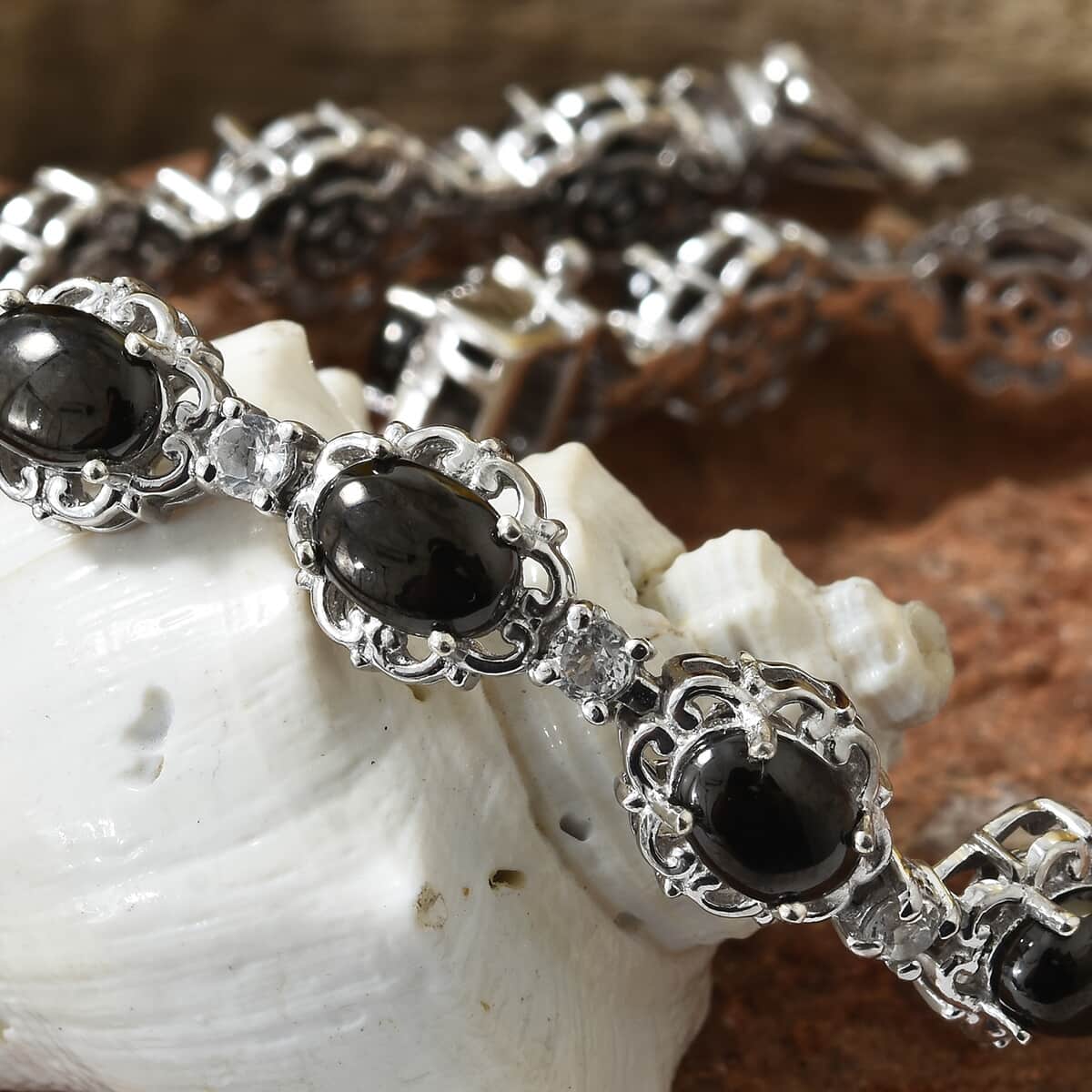 Shungite and White Topaz Bracelet in Platinum Over Sterling Silver (8.00 In) 16 Grams 8.90 ctw image number 1