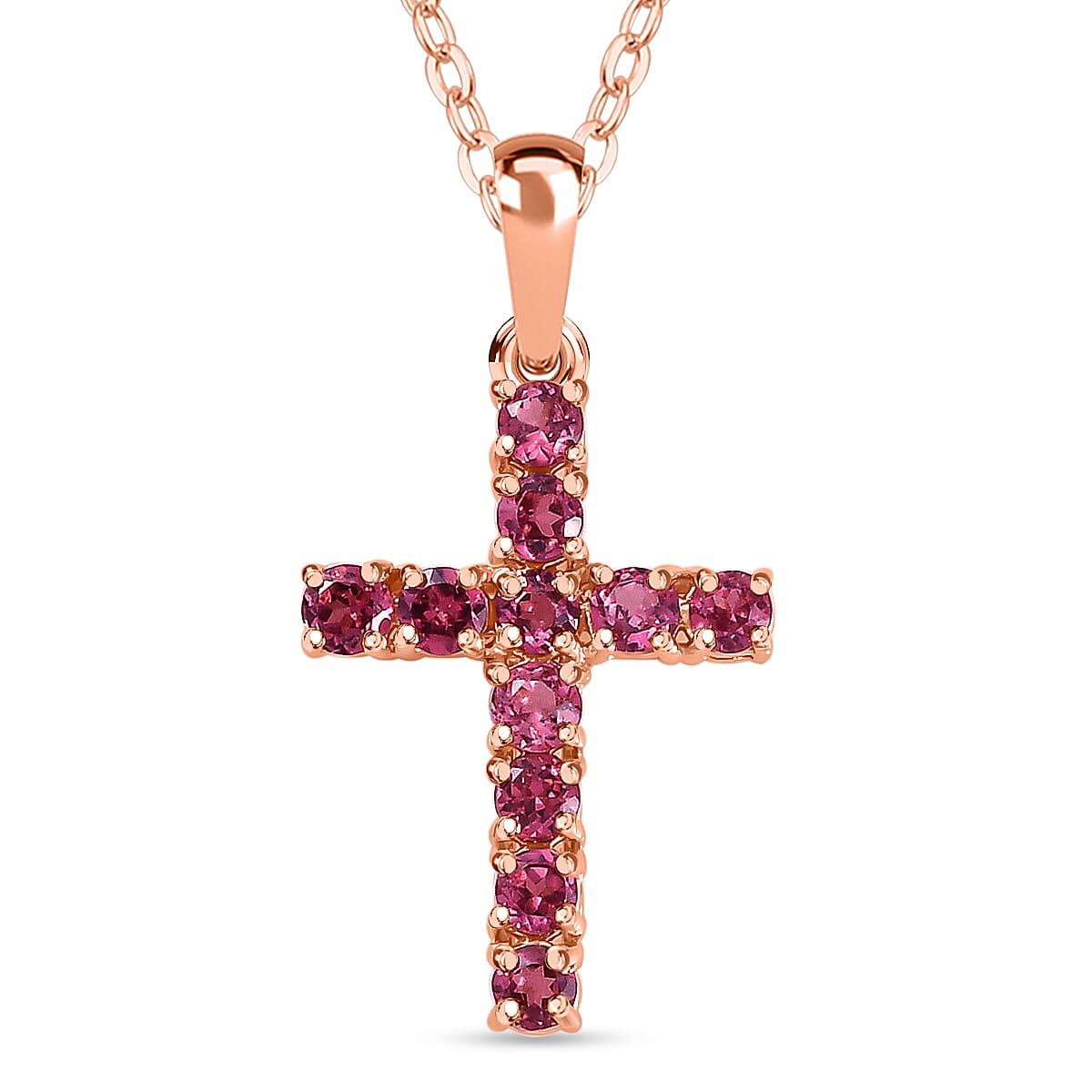 Orissa Rose Garnet Cross Pendant in 14K Rose Gold Over Sterling Silver with ION Plated Rose Gold Stainless Steel Necklace 20 Inches 1.15 ctw