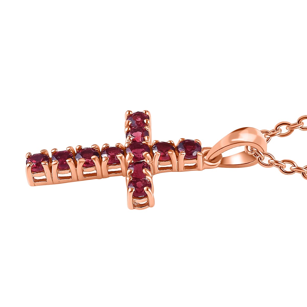Orissa Rose Garnet Cross Pendant in 14K Rose Gold Over Sterling Silver with ION Plated Rose Gold Stainless Steel Necklace 20 Inches 1.15 ctw