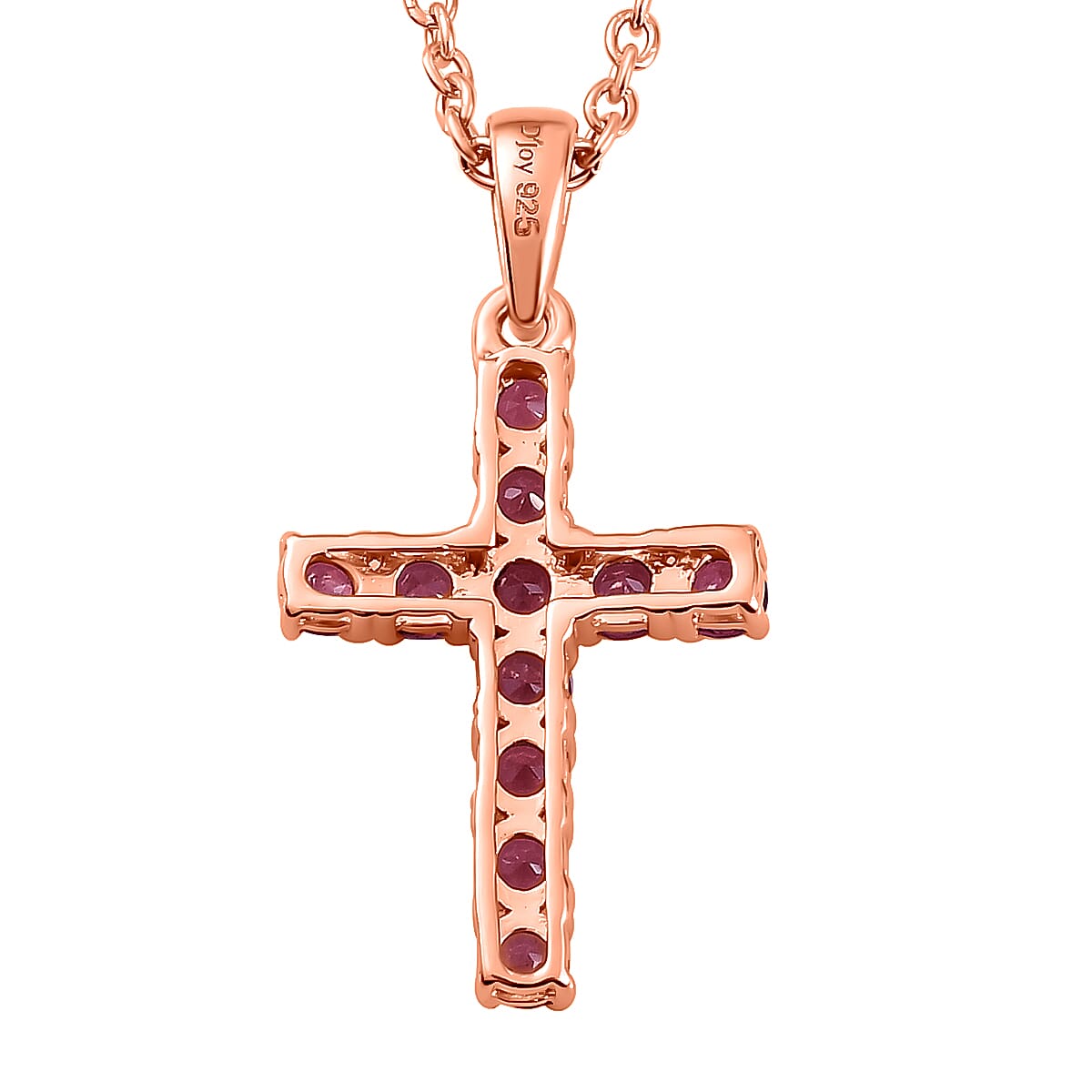 Orissa Rose Garnet Cross Pendant in 14K Rose Gold Over Sterling Silver with ION Plated Rose Gold Stainless Steel Necklace 20 Inches 1.15 ctw