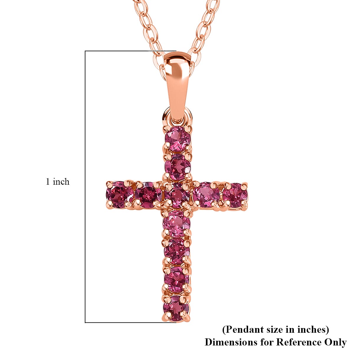 Orissa Rose Garnet Cross Pendant in 14K Rose Gold Over Sterling Silver with ION Plated Rose Gold Stainless Steel Necklace 20 Inches 1.15 ctw