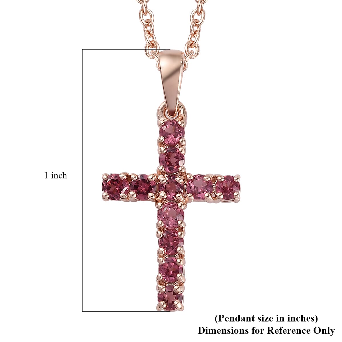 Orissa Rose Garnet Cross Pendant in 14K Rose Gold Over Sterling Silver with ION Plated Rose Gold Stainless Steel Necklace 20 Inches 1.15 ctw