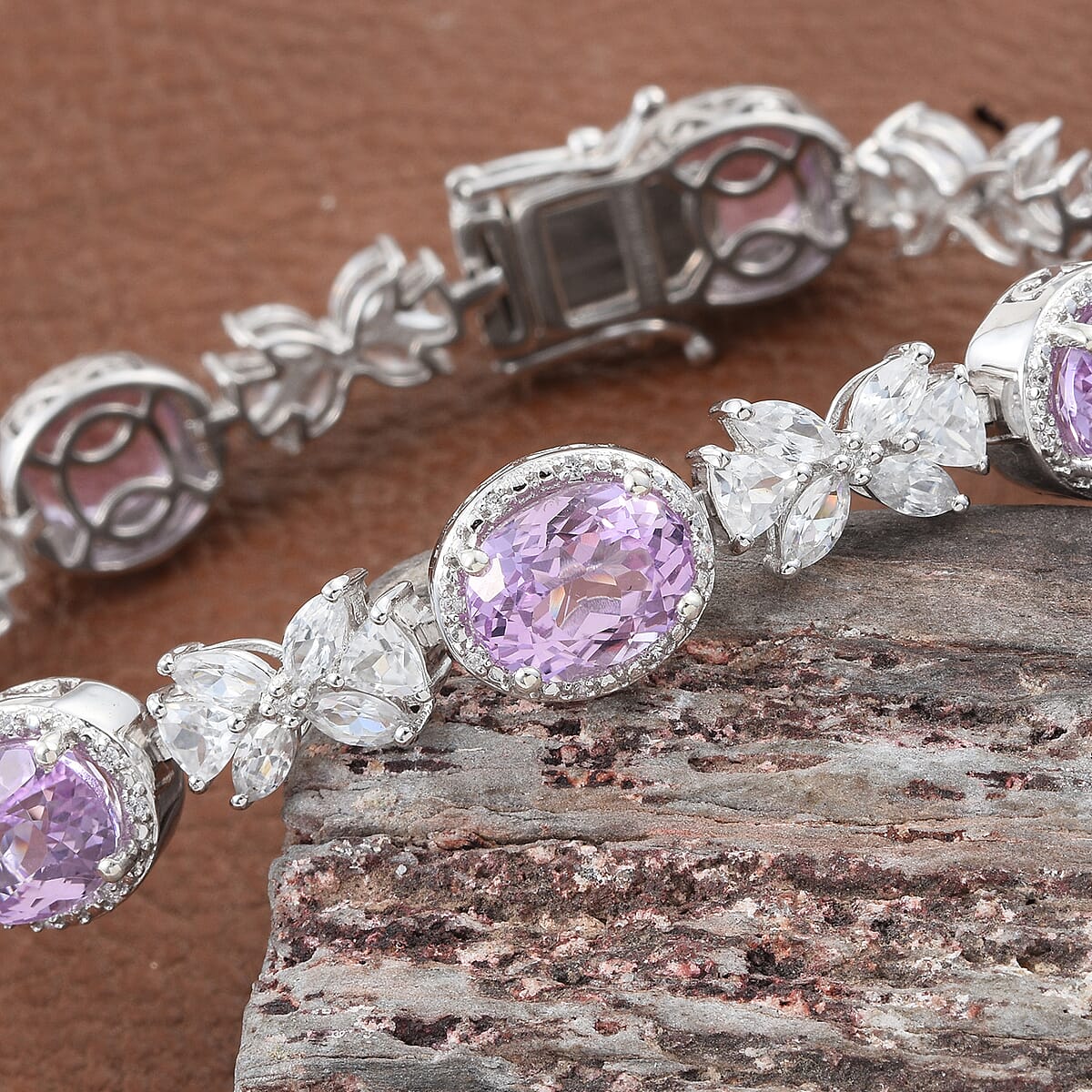 36.31 ctw Kunzite and Zircon Bracelet in Platinum Over Sterling Silver (7.25 In) image number 1