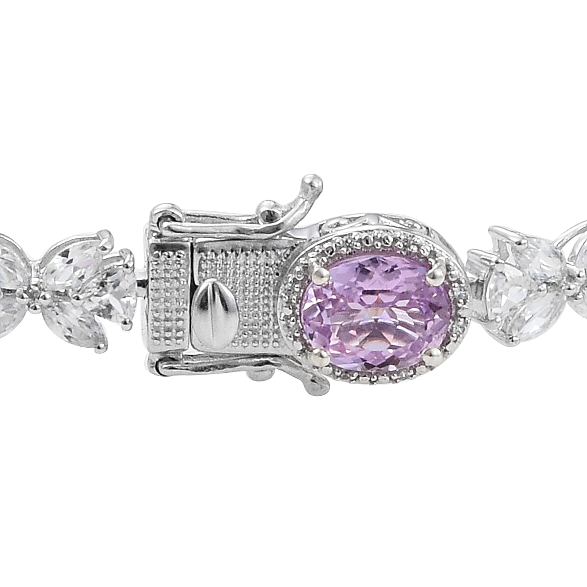 36.31 ctw Kunzite and Zircon Bracelet in Platinum Over Sterling Silver (7.25 In) image number 4