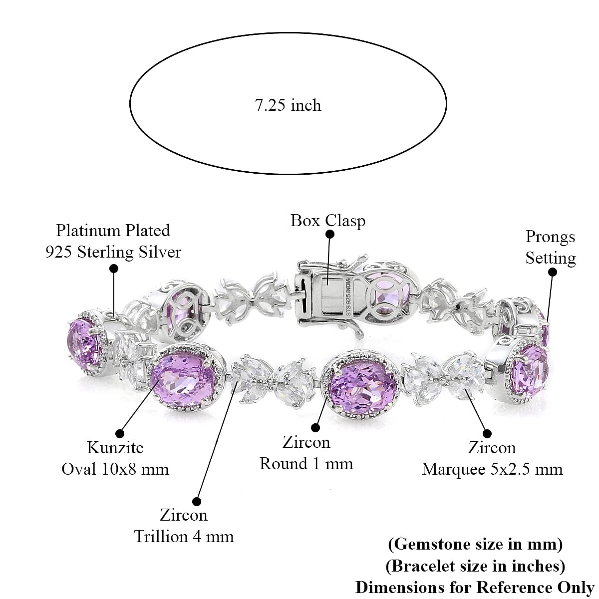 36.31 ctw Kunzite and Zircon Bracelet in Platinum Over Sterling Silver (7.25 In) image number 5