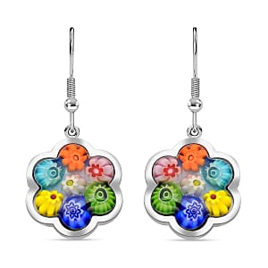 Multi Color Murano Style Floral Earrings in Stainless Steel