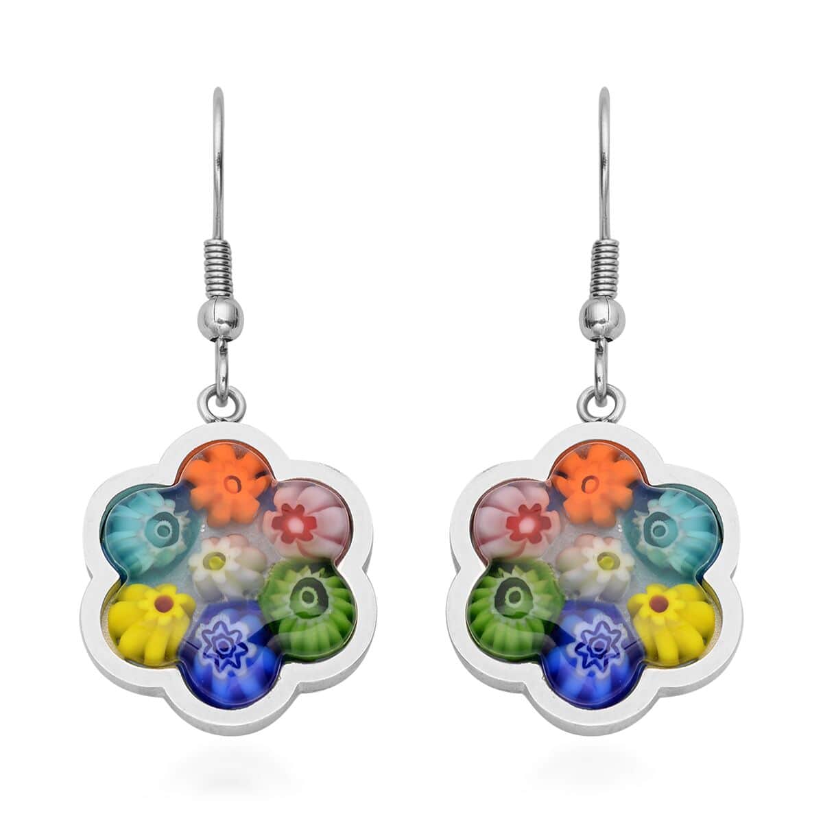 Multi Color Murano Style Floral Earrings in Stainless Steel image number 0