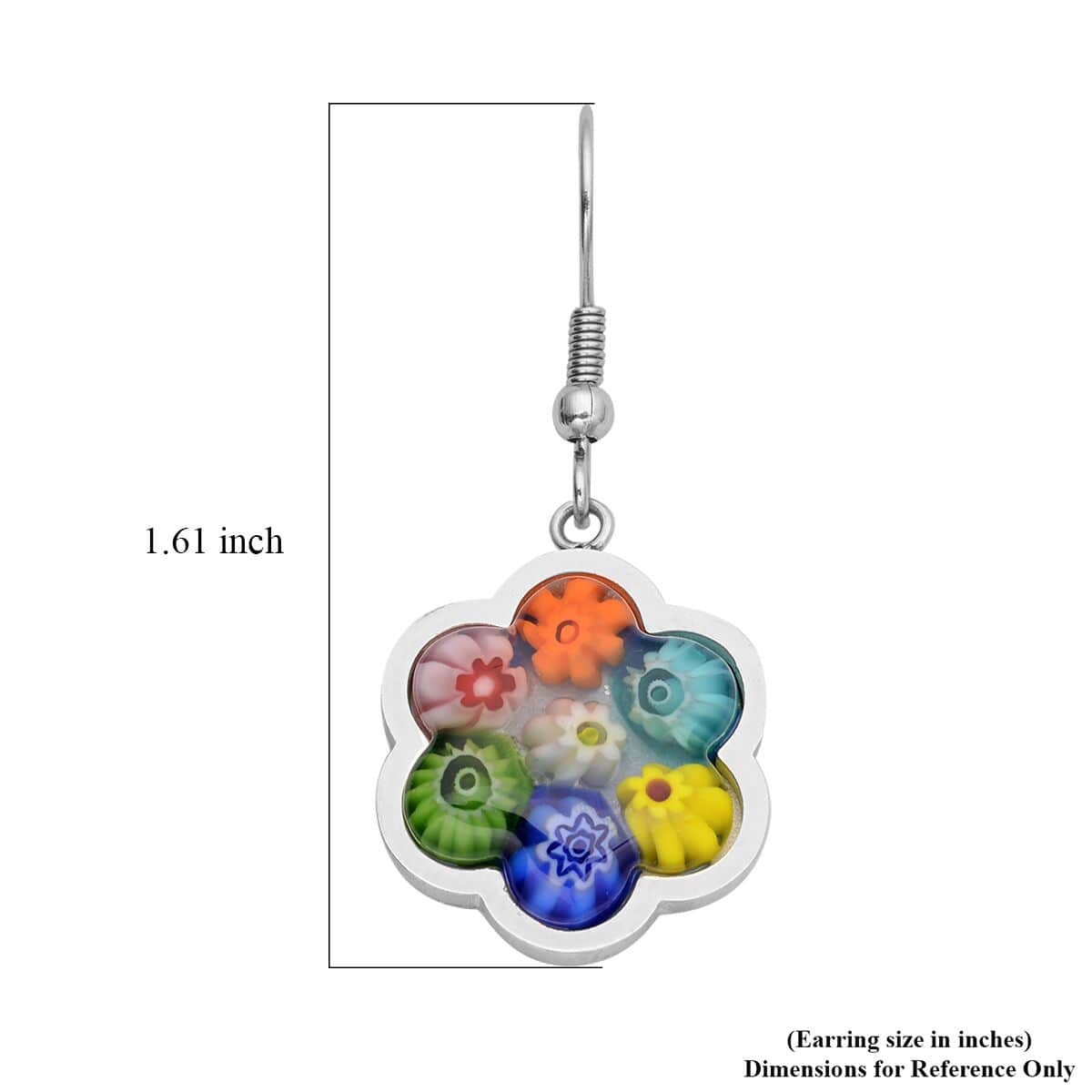 Multi Color Murano Style Floral Earrings in Stainless Steel image number 3