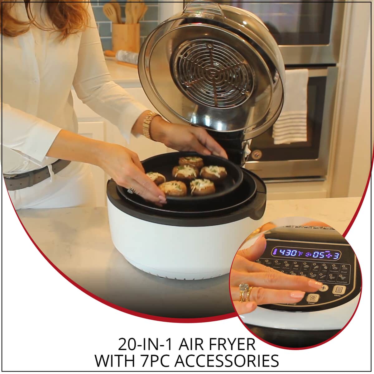 20-in-1 Air Fryer (10.5qt Capacity) with 7pc Accessories, Wi-Fi and Recipe Book- Black and White image number 1