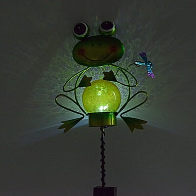 Set of 2 Green Frog Shape Solar Garden LED Light