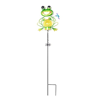 Set of 2 Green Frog Shape Solar Garden LED Light