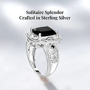 D'Joy Australian Black Tourmaline, Thai Black Spinel Ring in Sterling Silver 3.40 ctw (Size 10.0)