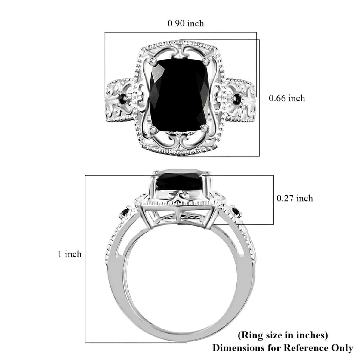 Australian Black Tourmaline and Thai Black Spinel 3.60 ctw Ring, Fashion Ring in Sterling Silver, Black Engagement Rings For Her (Size 11.0) image number 6