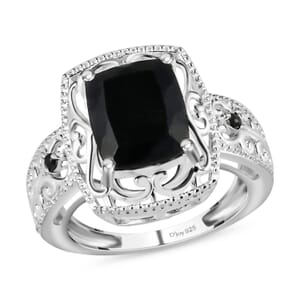 D'Joy Australian Black Tourmaline and Thai Black Spinel 3.60 ctw Ring, Fashion Ring in Sterling Silver, Black Engagement Rings For Her (Size 5.0)