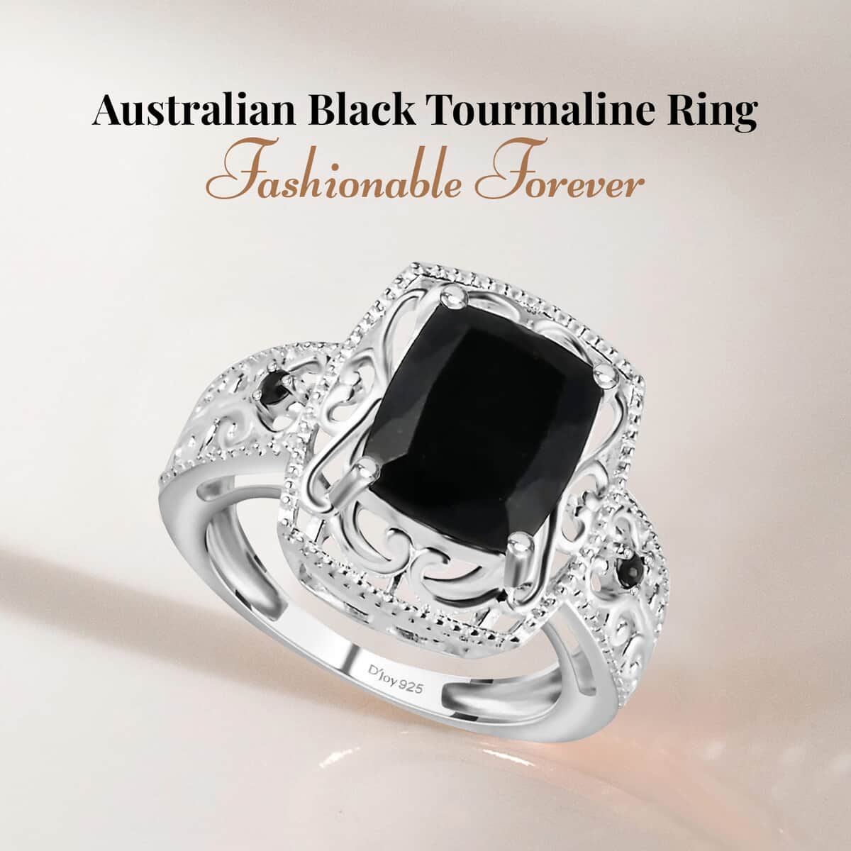 Australian Black Tourmaline and Thai Black Spinel 3.60 ctw Ring, Fashion Ring in Sterling Silver, Black Engagement Rings For Her (Size 5.0) image number 1