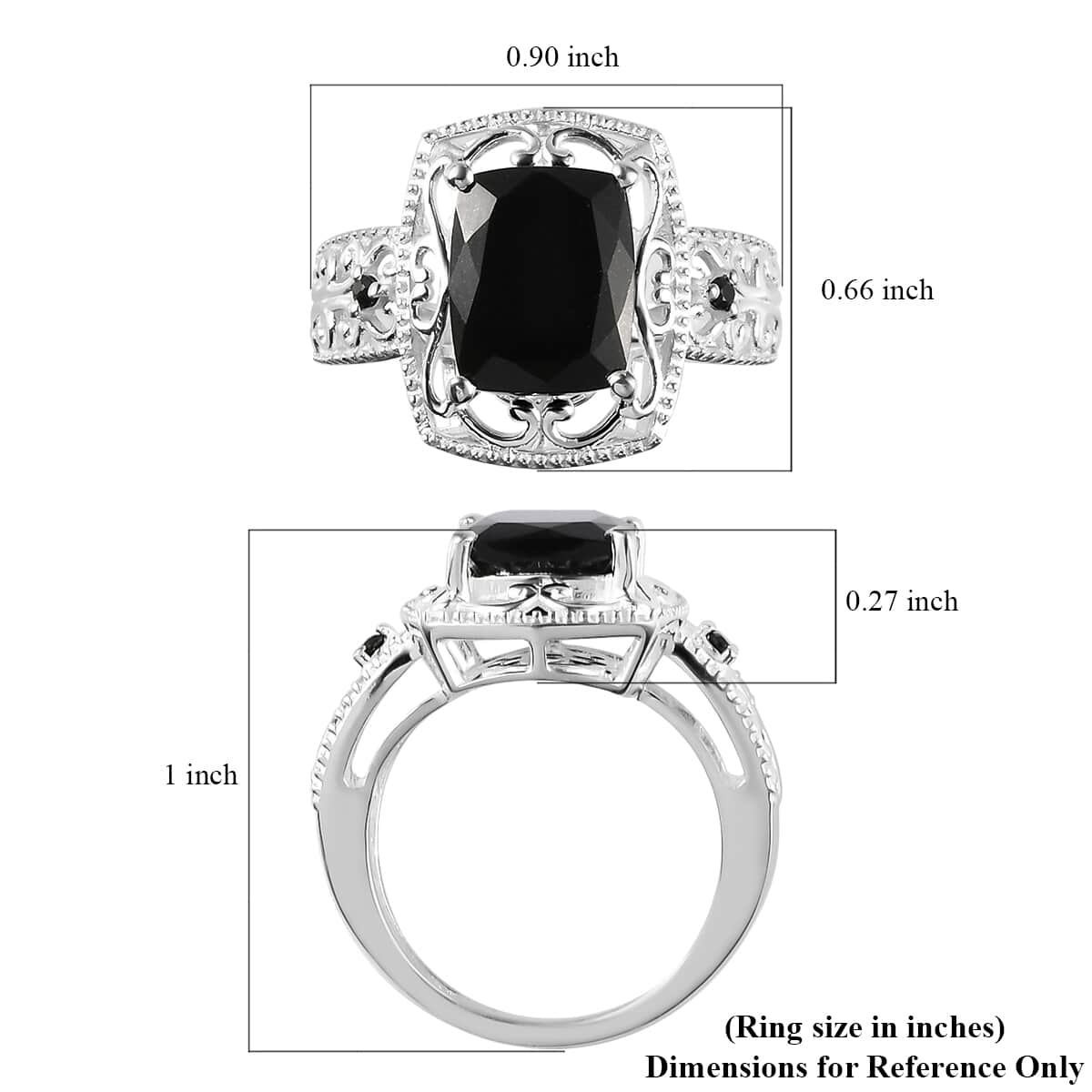 Australian Black Tourmaline and Thai Black Spinel 3.60 ctw Ring, Fashion Ring in Sterling Silver, Black Engagement Rings For Her (Size 7.0) image number 7