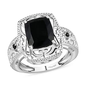 D'Joy Australian Black Tourmaline, Thai Black Spinel Ring in Sterling Silver 3.40 ctw (Size 8.0)