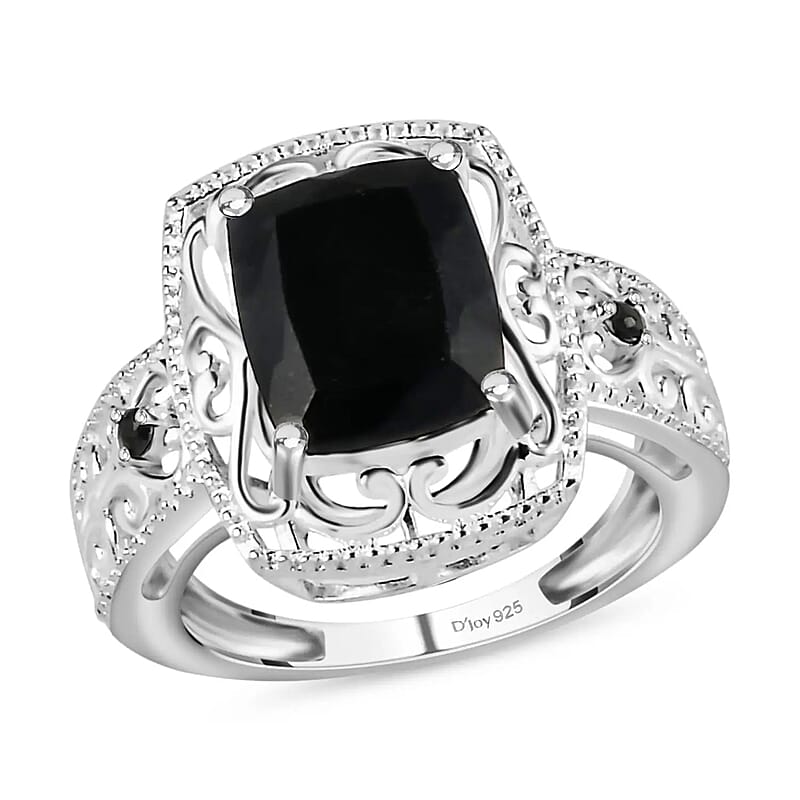 D'Joy Australian Black Tourmaline and Thai Black Spinel 3.40 ctw  Ring in Sterling Silver (Size 8.0)