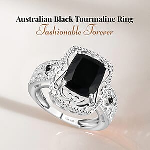 D'Joy Australian Black Tourmaline, Thai Black Spinel Ring in Sterling Silver 3.40 ctw (Size 8.0)