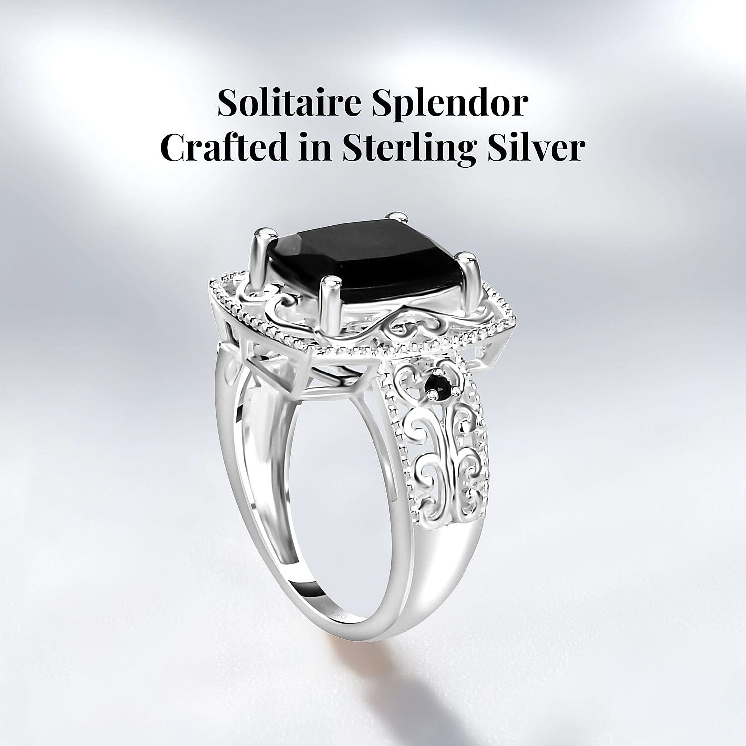 D'Joy Australian Black Tourmaline and Thai Black Spinel 3.40 ctw  Ring in Sterling Silver (Size 8.0)
