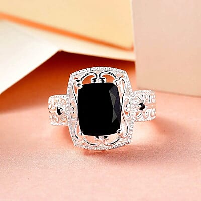D'Joy Australian Black Tourmaline and Thai Black Spinel 3.40 ctw  Ring in Sterling Silver (Size 8.0)