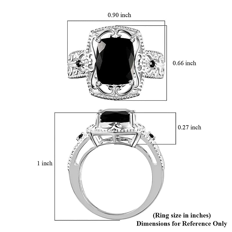 D'Joy Australian Black Tourmaline and Thai Black Spinel 3.40 ctw Ring in Sterling Silver (Size 9.0)