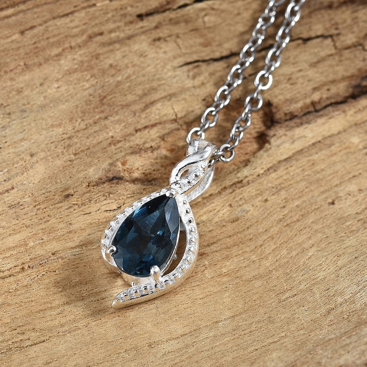 London Blue Topaz Pendant Necklace (20 in) in Sterling Silver and Stainless Steel 0.85 ctw image number 1