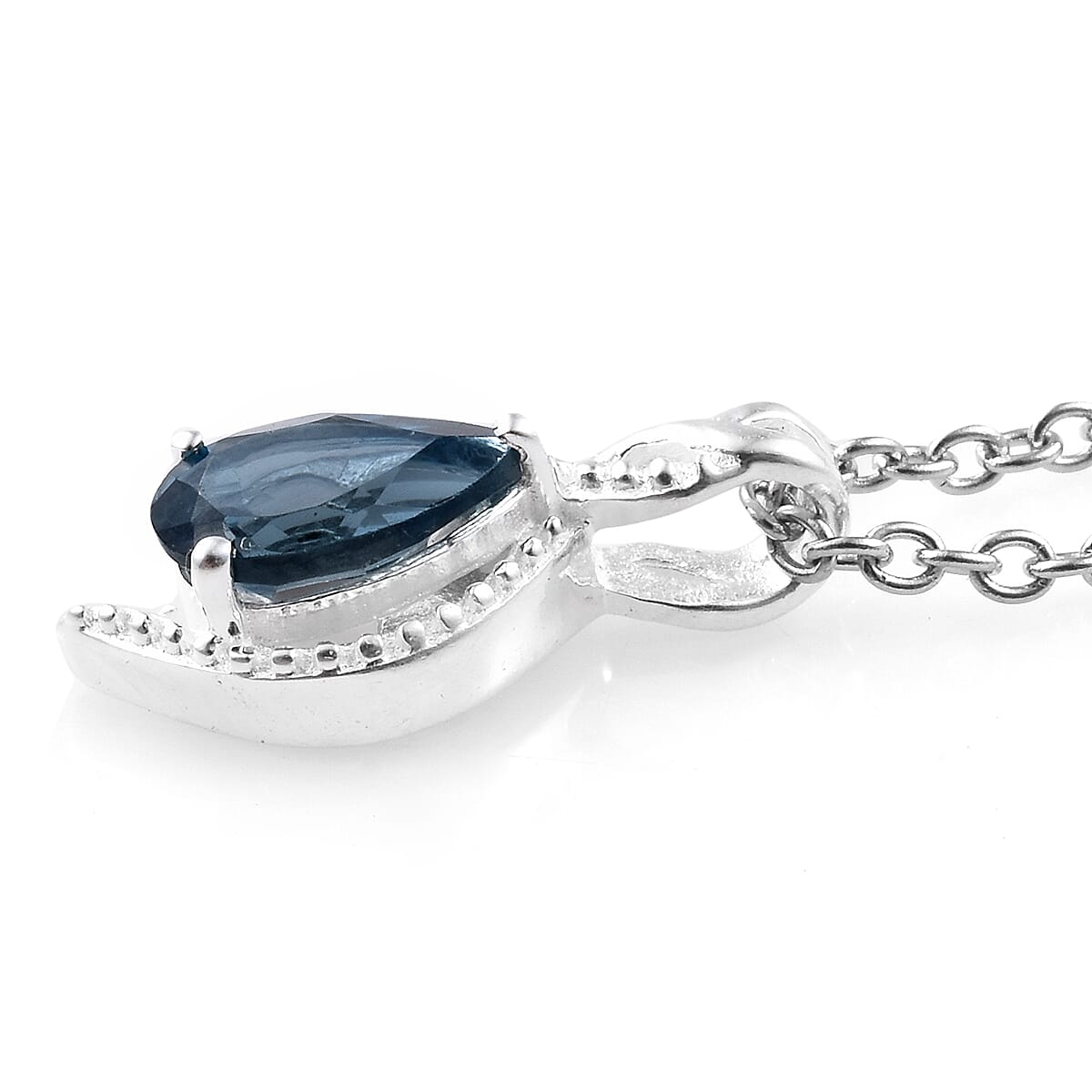 London Blue Topaz Pendant Necklace (20 in) in Sterling Silver and Stainless Steel 0.85 ctw image number 3
