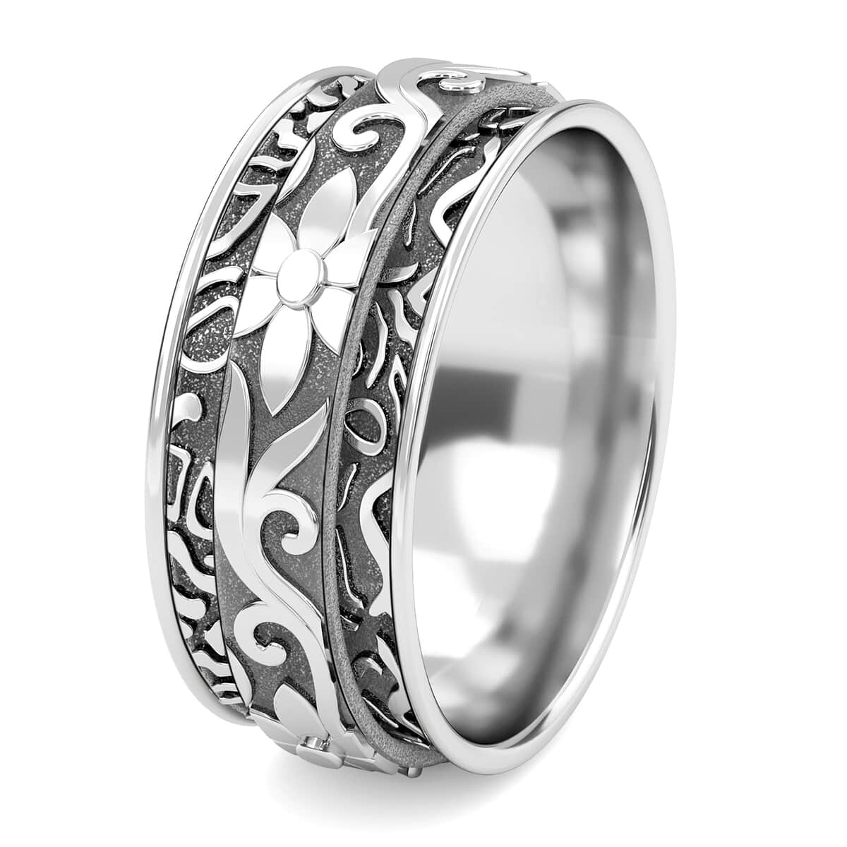Floral Spinner Ring in Sterling Silver, Anxiety Ring for Women, Fidget Rings for Anxiety for Women, Stress Relieving Anxiety Ring (Size 10.0) (5 g) image number 5