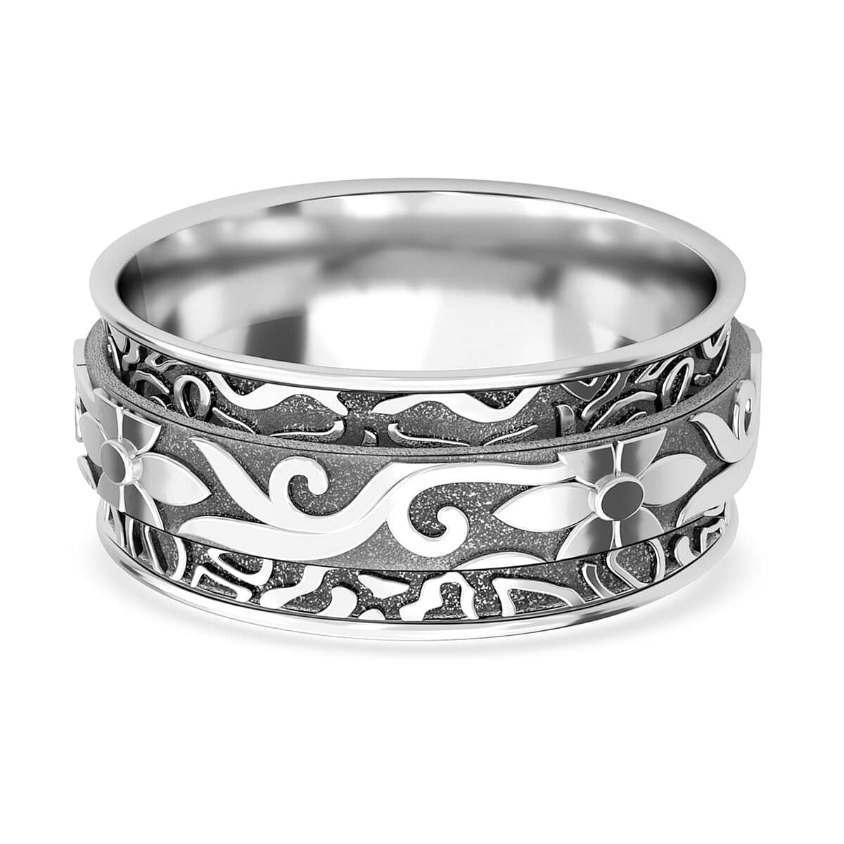 Floral Spinner Ring in Sterling Silver, Anxiety Ring for Women, Fidget Rings for Anxiety for Women, Stress Relieving Anxiety Ring (Size 10.0) (5 g) image number 6