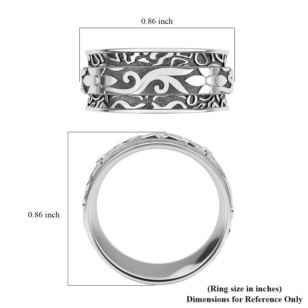 Floral Spinner Ring in Sterling Silver, Anxiety Ring for Women, Fidget Rings for Anxiety for Women, Stress Relieving Anxiety Ring (Size 10.0) (5 g) image number 7