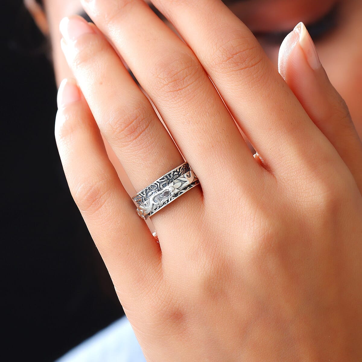Sterling Silver Floral Spinner Ring, Anxiety Ring for Women, Fidget Rings for Anxiety for Women, Stress Relieving Anxiety Ring (Size 11.0) (5 g) image number 4