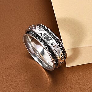 Floral Spinner Ring in Sterling Silver, Anxiety Ring for Women, Fidget Rings for Anxiety for Women, Stress Relieving Anxiety Ring (Size 7.0) (5 g)