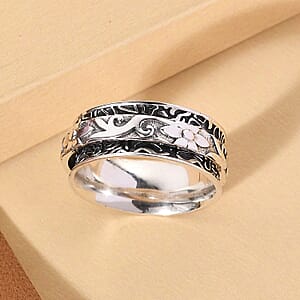 Floral Spinner Ring in Sterling Silver, Anxiety Ring for Women, Fidget Rings for Anxiety for Women, Stress Relieving Anxiety Ring (Size 7.0) (5 g)