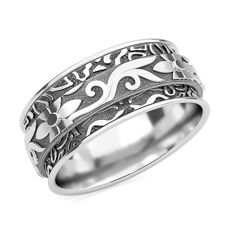 Floral Spinner Ring in Sterling Silver, Anxiety Ring for Women, Fidget Rings for Anxiety for Women, Stress Relieving Anxiety Ring (Size 8.0) (5 g)