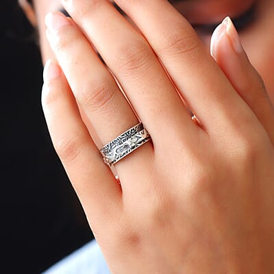 Floral Spinner Ring in Sterling Silver, Anxiety Ring for Women, Fidget Rings for Anxiety for Women, Stress Relieving Anxiety Ring (Size 8.0) (5 g)