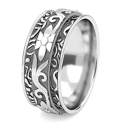 Floral Spinner Ring in Sterling Silver, Anxiety Ring for Women, Fidget Rings for Anxiety for Women, Stress Relieving Anxiety Ring (Size 8.0) (5 g)