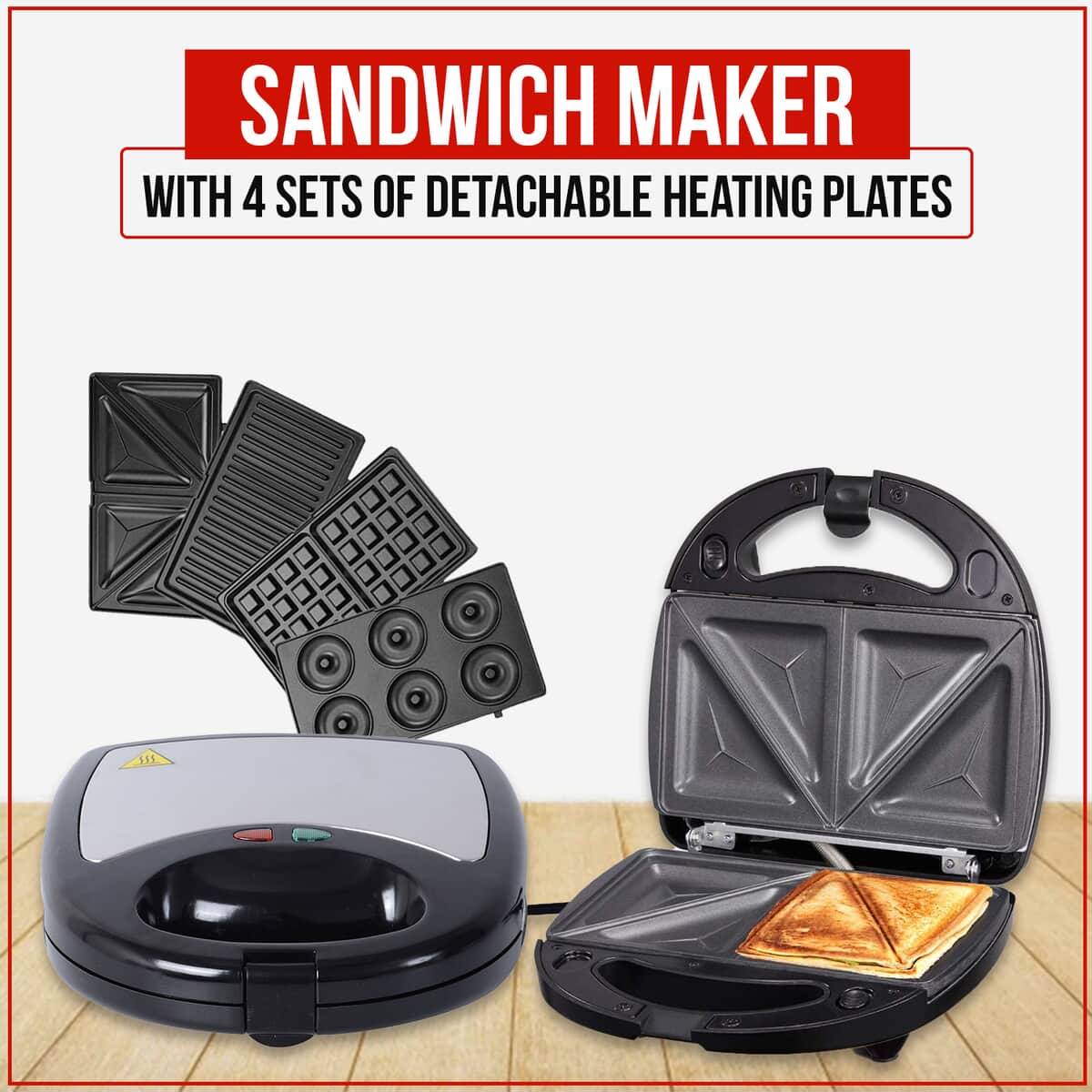 Black & Gray Sandwich Maker with 4 sets of Detachable Heating Plates image number 0