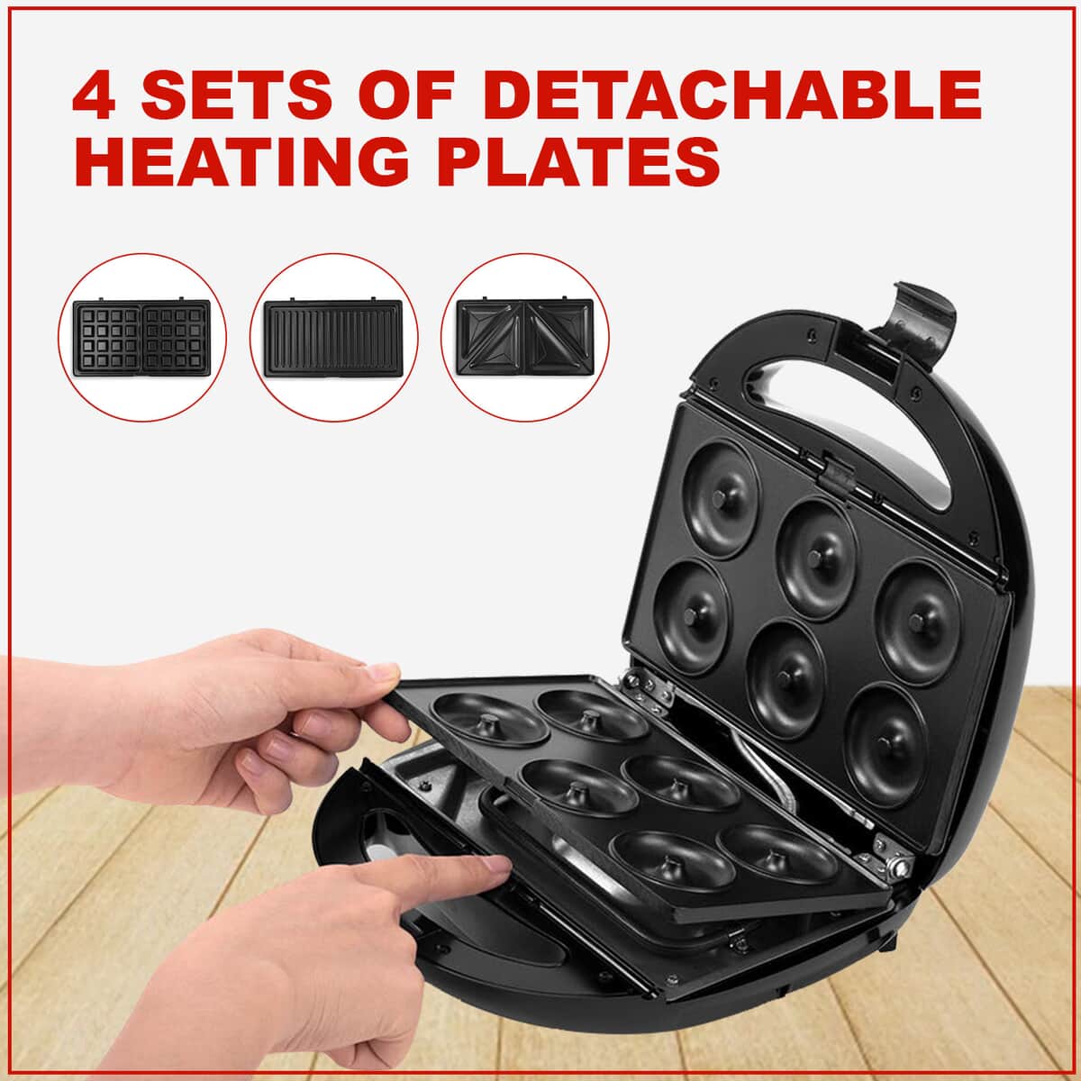 Black & Gray Sandwich Maker with 4 sets of Detachable Heating Plates image number 2