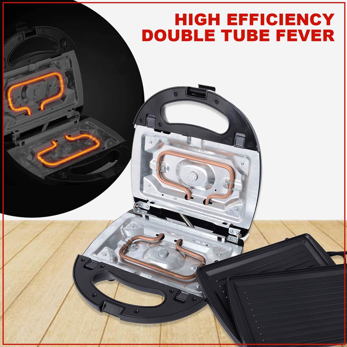 Black & Gray Sandwich Maker with 4 sets of Detachable Heating Plates image number 3